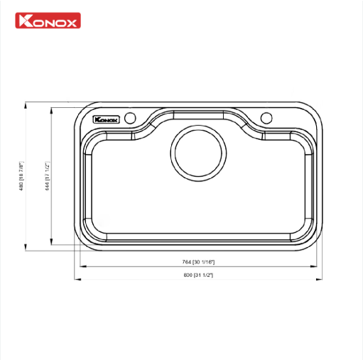 Kích thước Chậu rửa bát Konox Dekor 8048SU