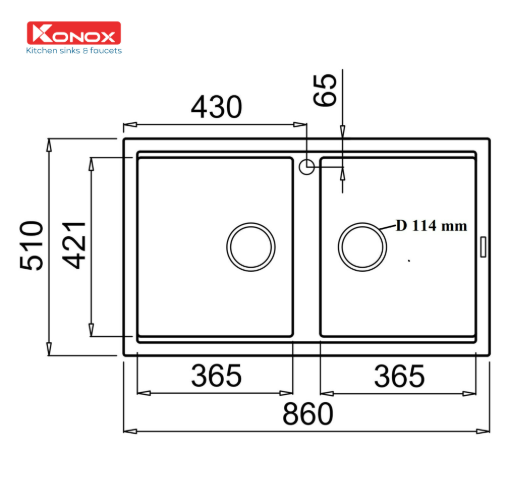 Kích thước Chậu rửa bát Konox Phoenix Smart 860 Black