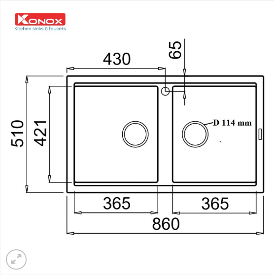 Kích thước  Chậu rửa bát Konox Phoenix Smart 860 White Silver