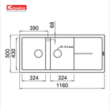 Chậu rửa bát Konox Livello Smart 1160 Grey – Vẻ đẹp tinh tế chuẩn phong cách Ý cho căn bếp hiện đại