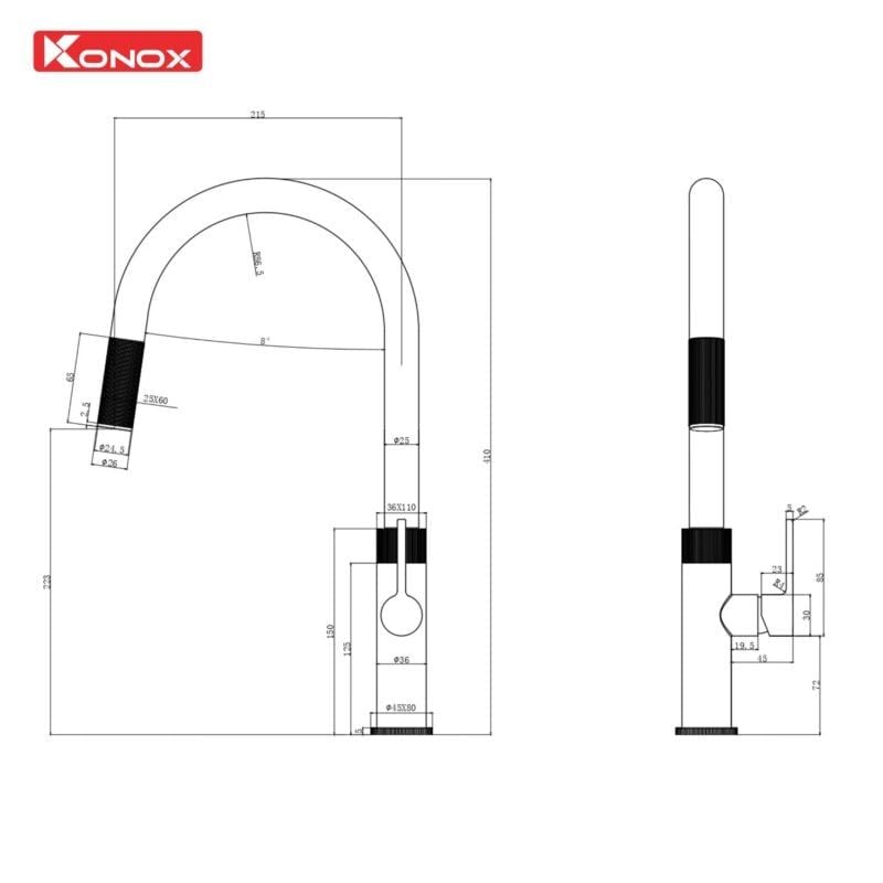 Thông số kỹ thuật của vòi Rửa Bát Konox Lasi Orange