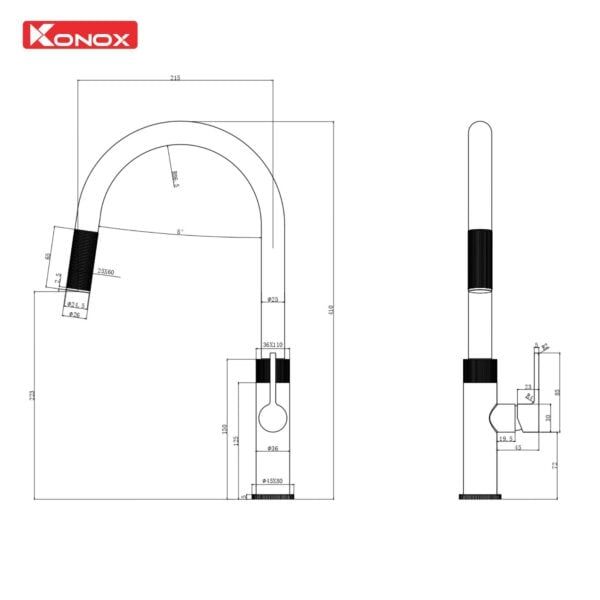 Thông số kỹ thuật Vòi Rửa Bát Konox Lasi Gun Metal