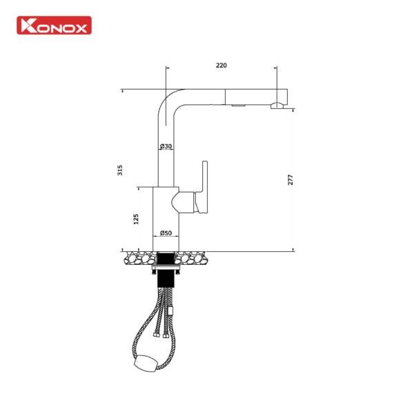 Thông số kỹ thuật của Vòi Rửa Bát Dây Rút Konox Vira Chrome