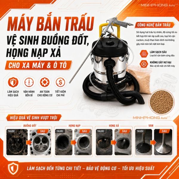 Máy bắn trấu vệ sinh buồng đốt - họng nạp xả dùng cho xe máy và ô tô