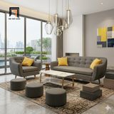  Bộ ghế sofa phòng khách giá rẻ KL7 BGN xám lông chuột vải bố nỉ 