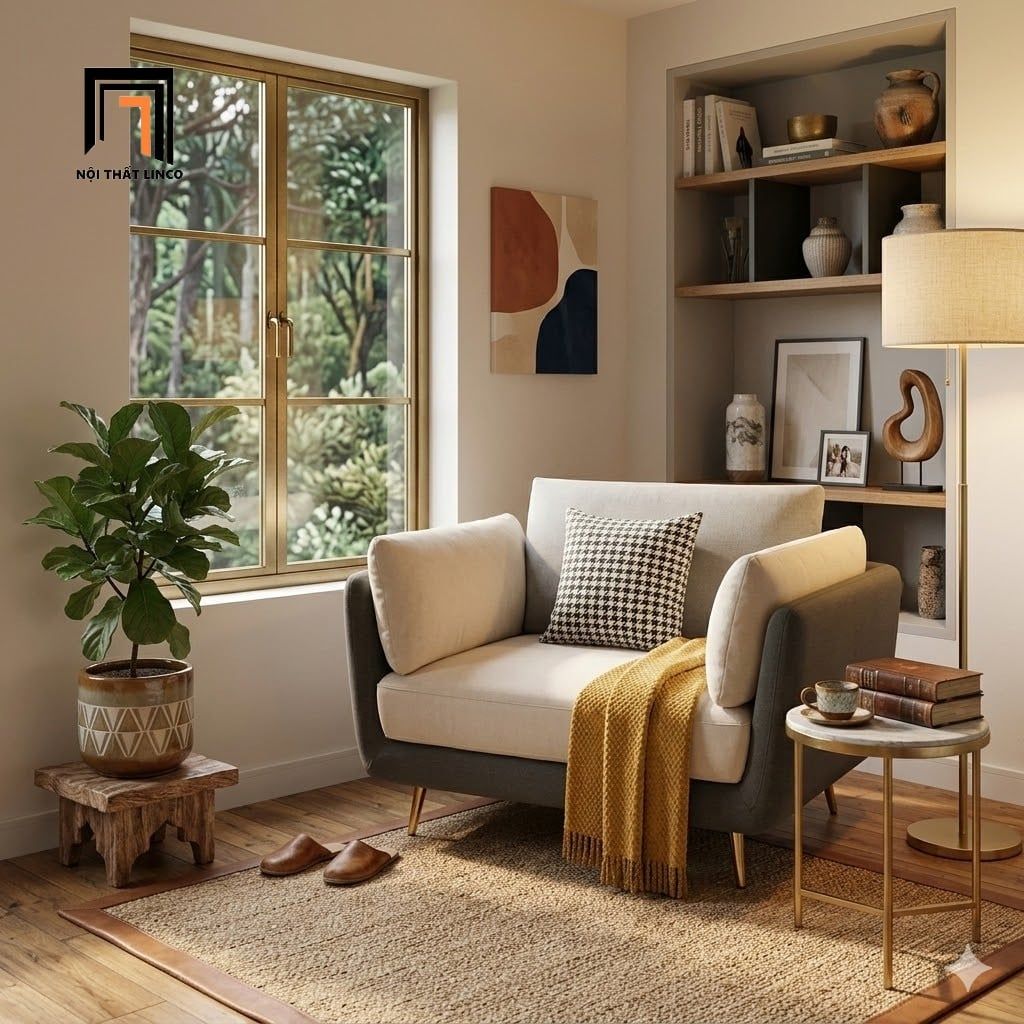  Ghế sofa đơn nhỏ gọn DT58 Mixco phối màu vải nỉ xám đẹp 