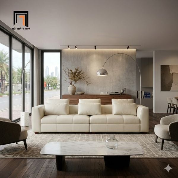 sofa băng da xám trắng 2m6