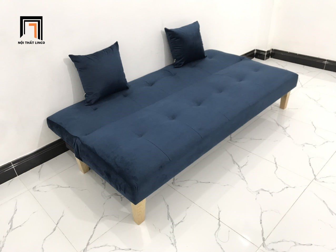  Bộ ghế sofa giường bed 1m7 GBL1 xanh đậm vải nhung nhỏ gọn 