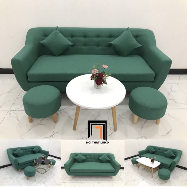 bộ ghế sofa băng vải nhung xanh lá