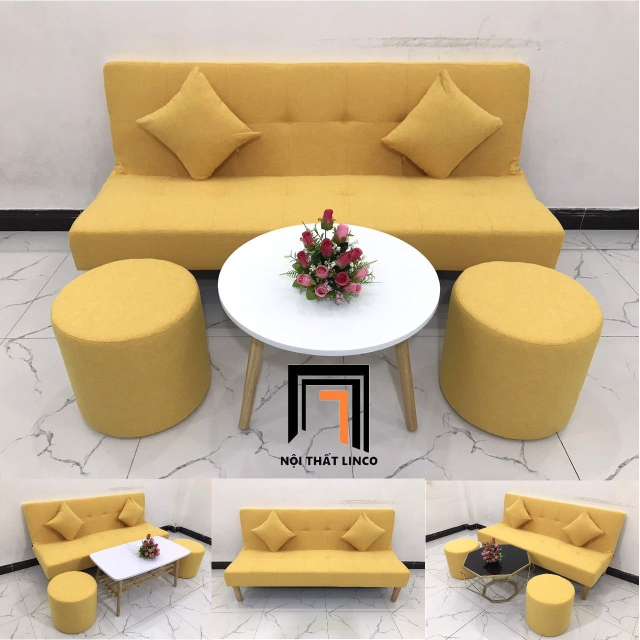  Bộ ghế sofa bed giường thông minh GBL1 1m7 vàng chanh nhỏ gọn 