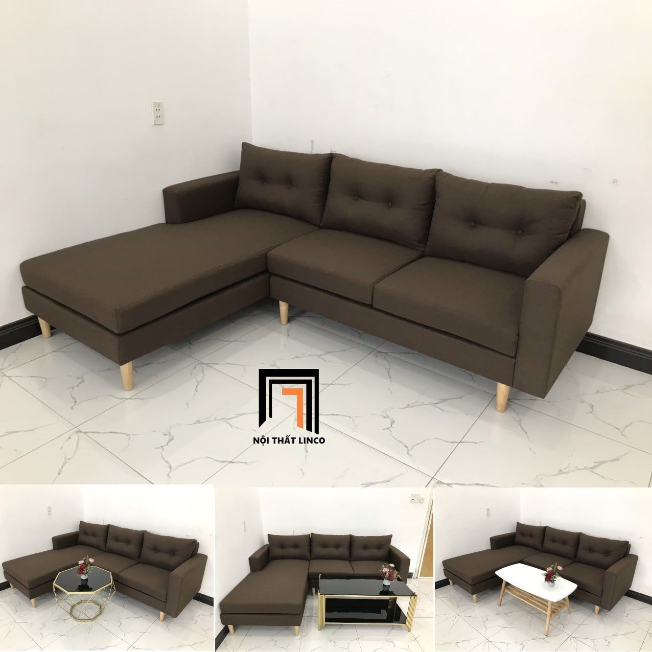  Ghế sofa góc GL2 gia đình nâu đậm 2m2 x 1m6 giá rẻ 