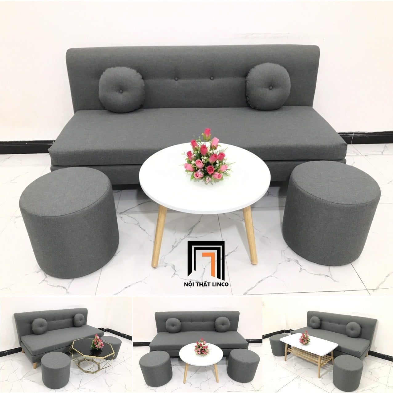  Bộ ghế sofa băng nhỏ gọn 1m7 BL8 BKT bọc vải nỉ bố mềm 