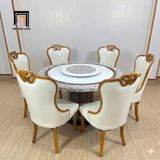  Bộ bàn ăn hình tròn 1m3 GF35-BAD6-G32-B363 6 ghế da Pu đẹp 