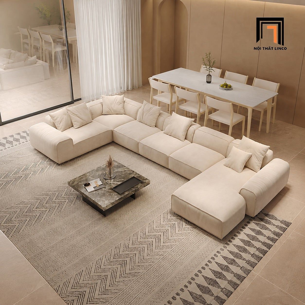  Sofa chữ U cao cấp UT42 Ceasar dài 3m7 phong cách hiện đại 