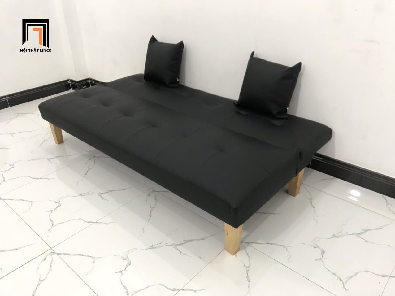  Bộ ghế sofa bed bật giường GBL1 da giả đen giá rẻ dài 1m7 