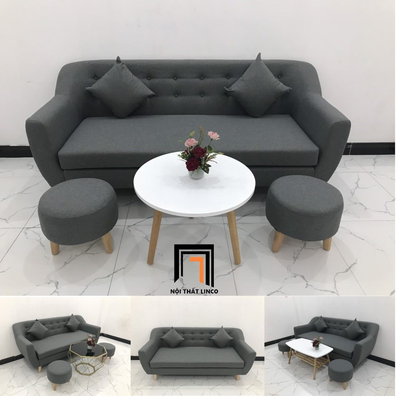  Bộ ghế sofa băng dài 1m9 BL10 BGN màu xám đen giá rẻ 