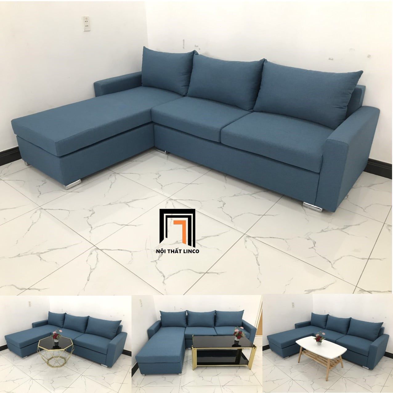  Bộ bàn ghế sofa góc GL1 2m2 x 1m6 màu xanh dương giá rẻ 