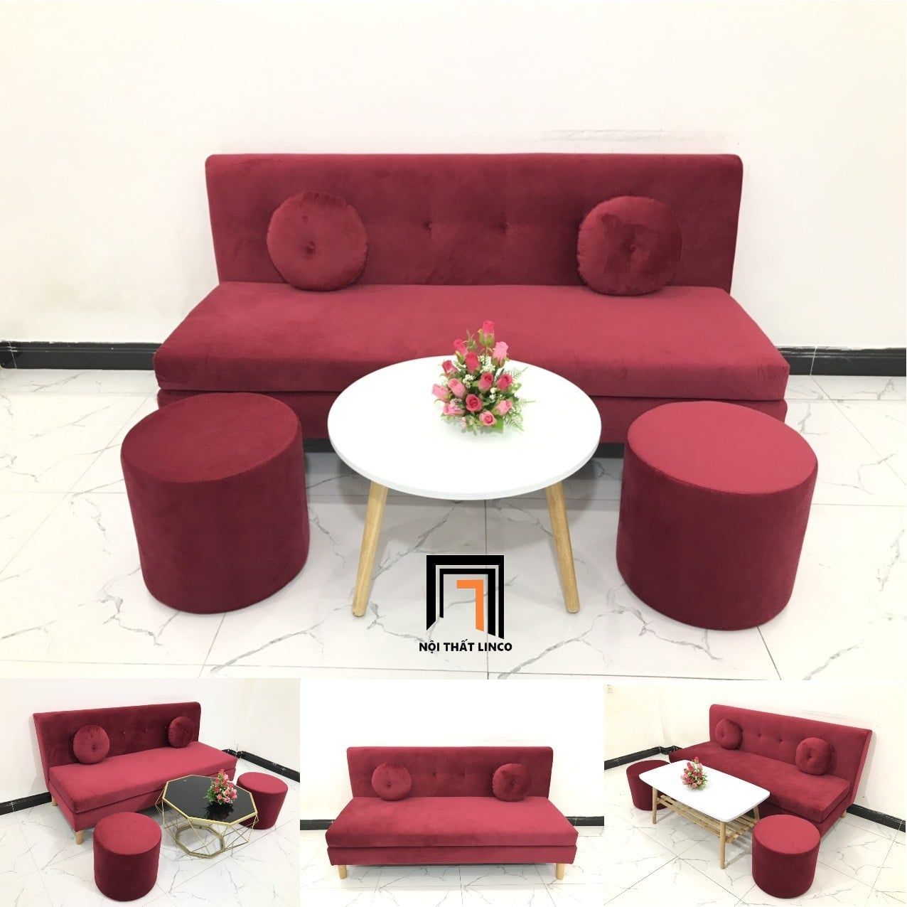  Bộ ghế sofa băng 1m7 BL8 BKT phòng khách xám đen vải nhung 