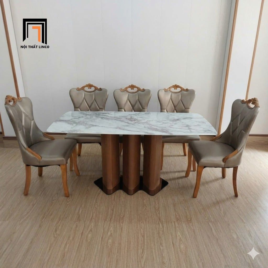  Bàn ăn mặt đá sang trọng GF29-BAD6-G321-B360 6 ghế da giả 