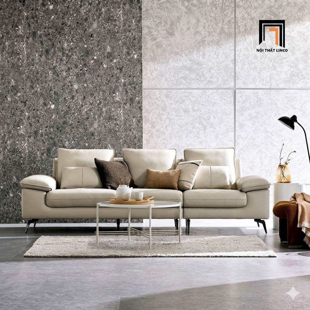  Ghế sofa băng da xám trắng BHQ43 Crovat 2m5 cho chung cư 