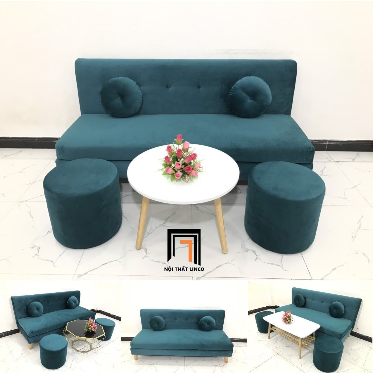  Bộ ghế sofa băng 1m7 BL8 BKT phòng khách xám đen vải nhung 