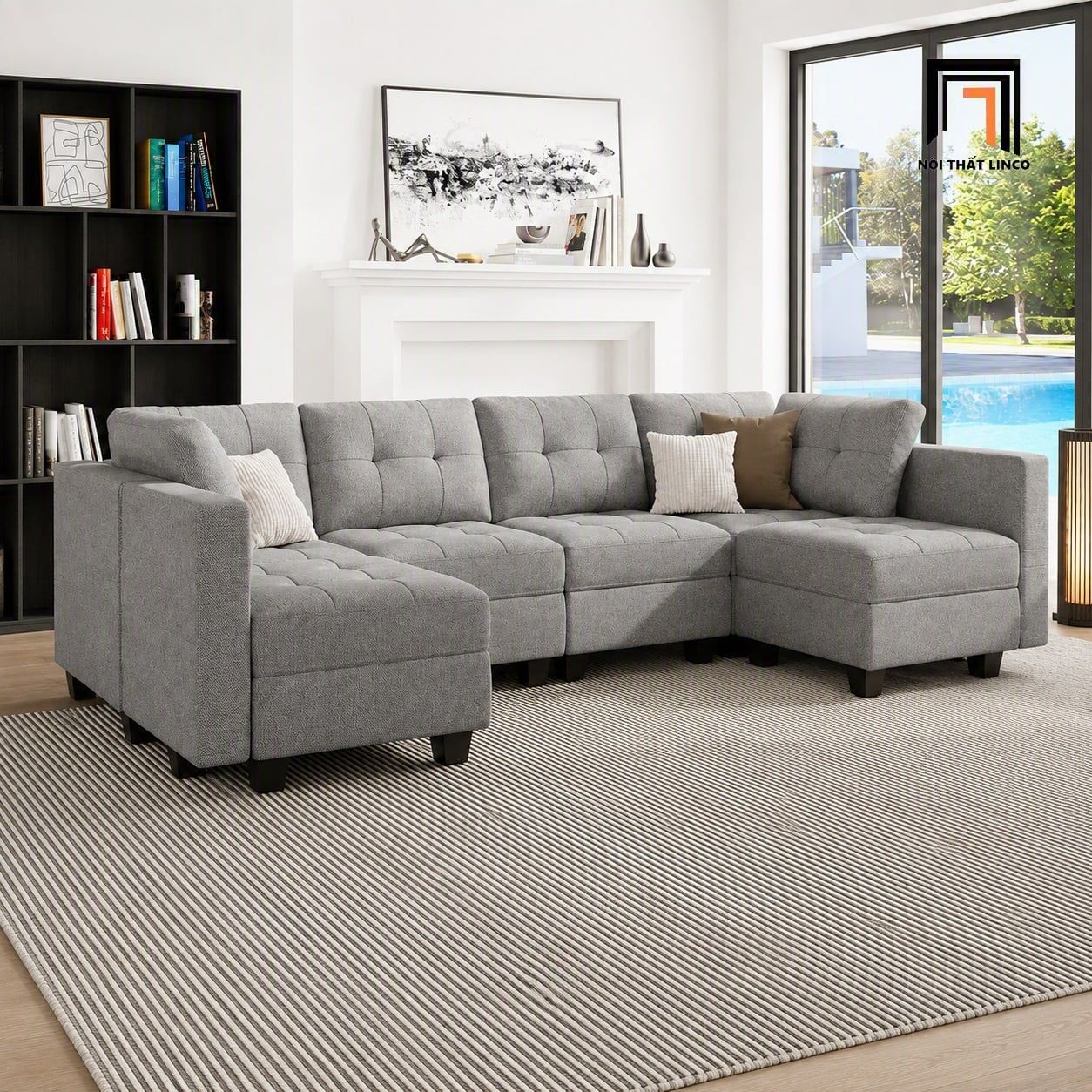  Bộ ghế sofa U 3m UT12 Teangela bọc vải nỉ êm ái 