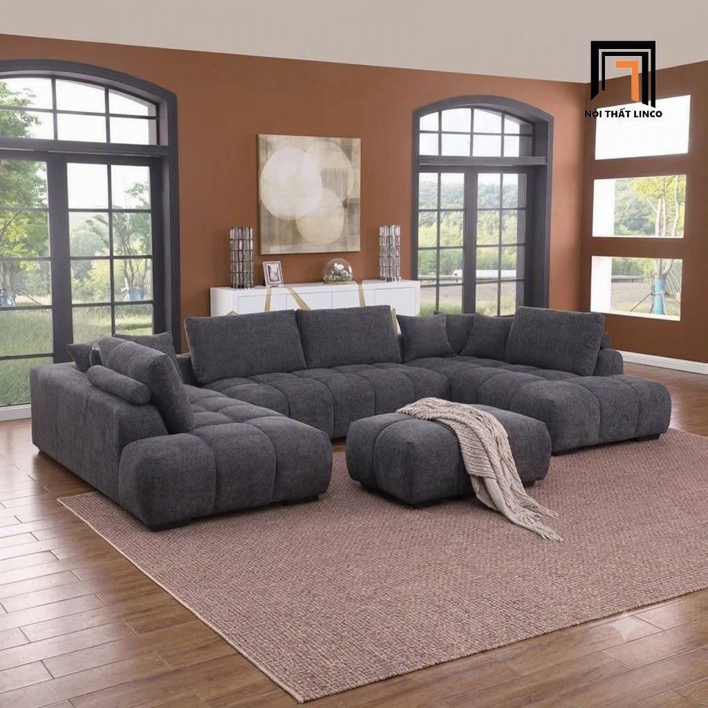  Bộ sofa chữ U UT32 Marigail dài 3m15 vải nỉ xám đen đẹp 