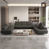  Bộ ghế sofa U cong UT43 Sagure 3m8 x 2m5 bọc da xám đen 