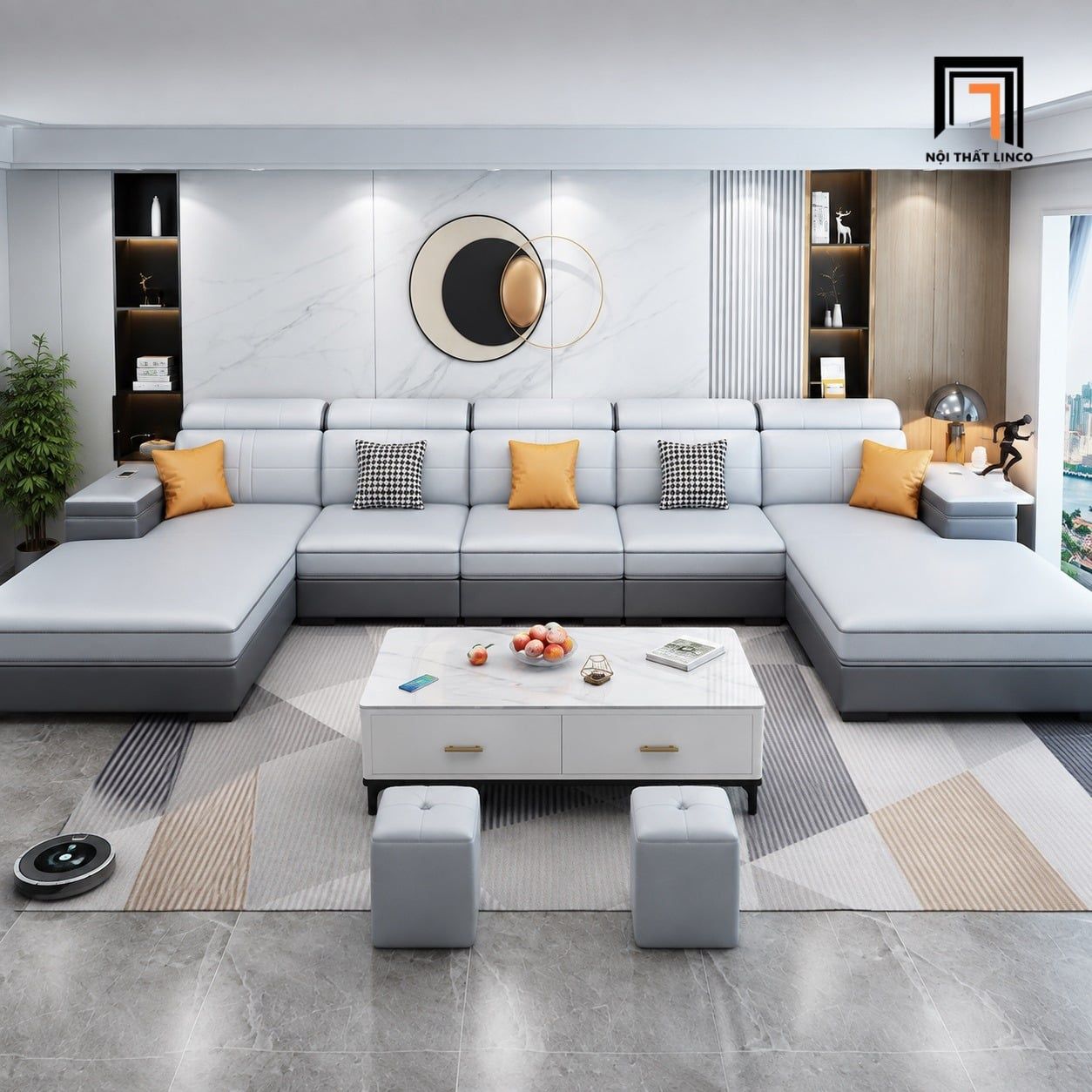  Bộ ghế sofa U 3m5 UT40 Harmse bọc da công nghiệp cao cấp 