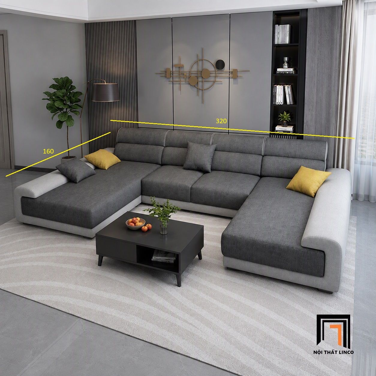  Bộ sofa U đẹp UT61 Aparte dài 3m2 phối vải nổi bật 
