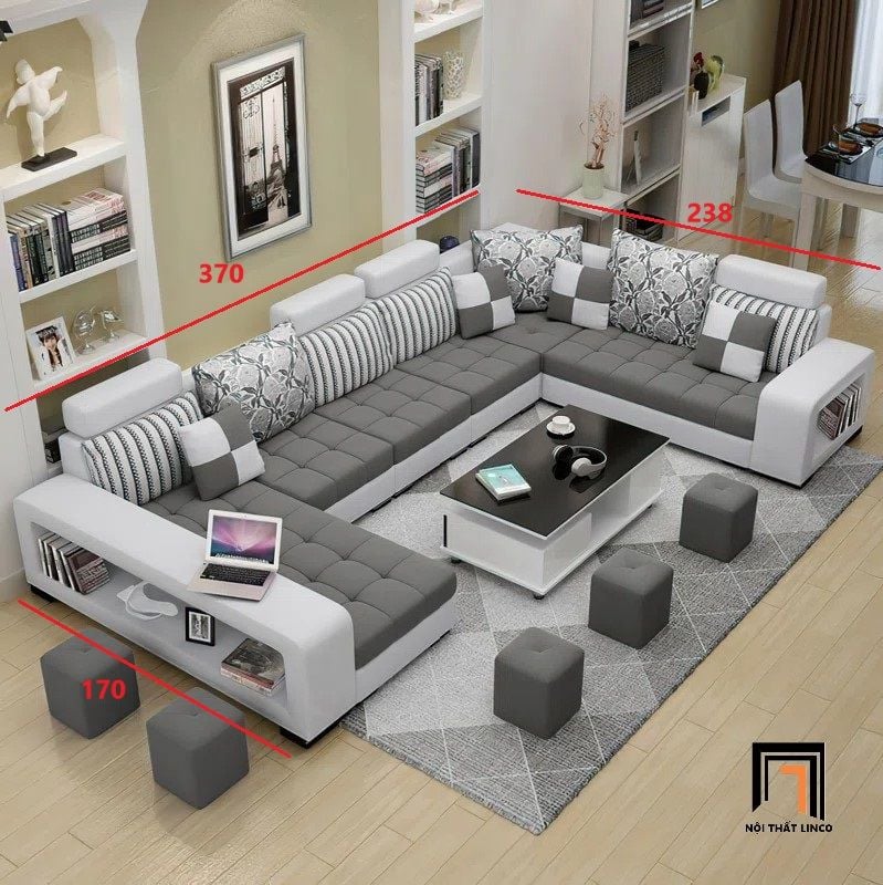  Sofa phòng khách chữ U UT26 Ashlei 3m7 cao cấp 