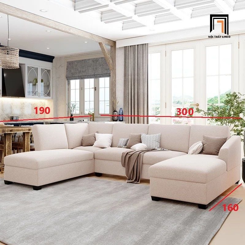  Bộ ghế sofa chữ U dài 3m UT18 Citra vải nỉ trắng kem đẹp 