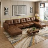  Bộ ghế sofa chữ U UT70 Foia 3m1 bọc da nâu đậm sang trọng 