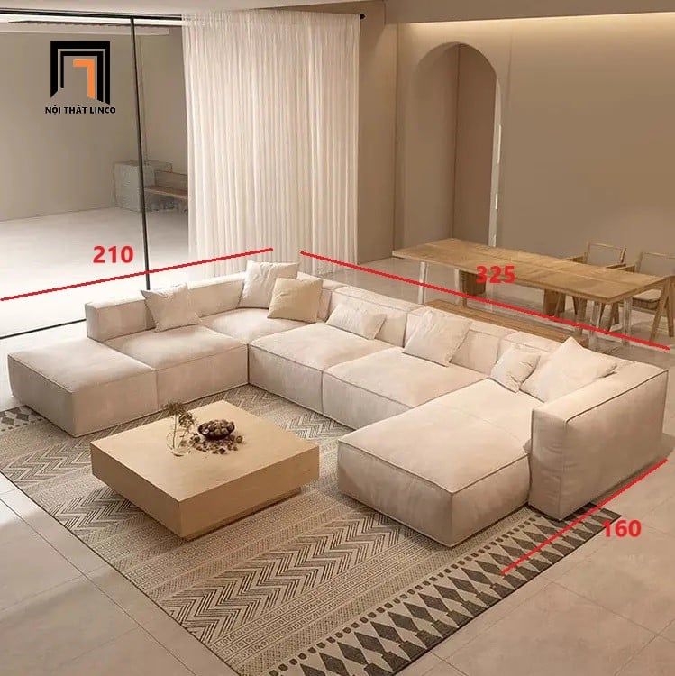  Set ghế sofa chữ U 3m25 UT2 Woka bọc vải nỉ đẹp 