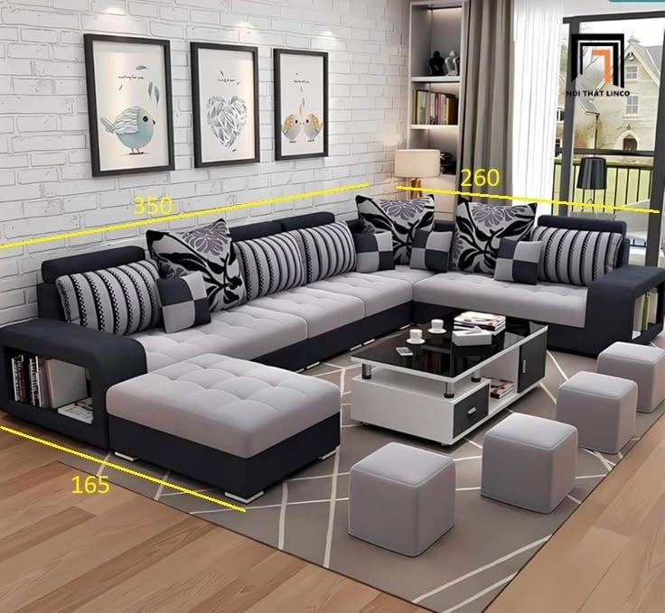 Sofa U UT54 Eduard dài 3m5 phối màu hiện đại 