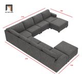  Bộ sofa U sang trọng UT13 Anureet vải nỉ xám lông chuột 