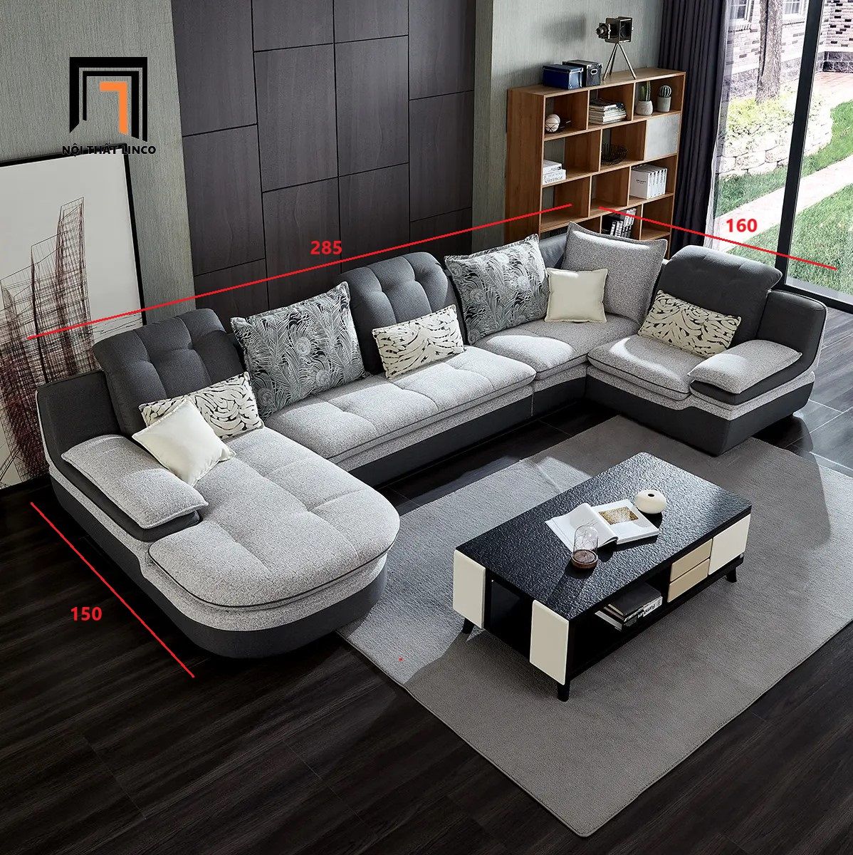  Bộ ghế sofa chữ U UT9 Timme 2m85 vải nỉ cho gia đình 
