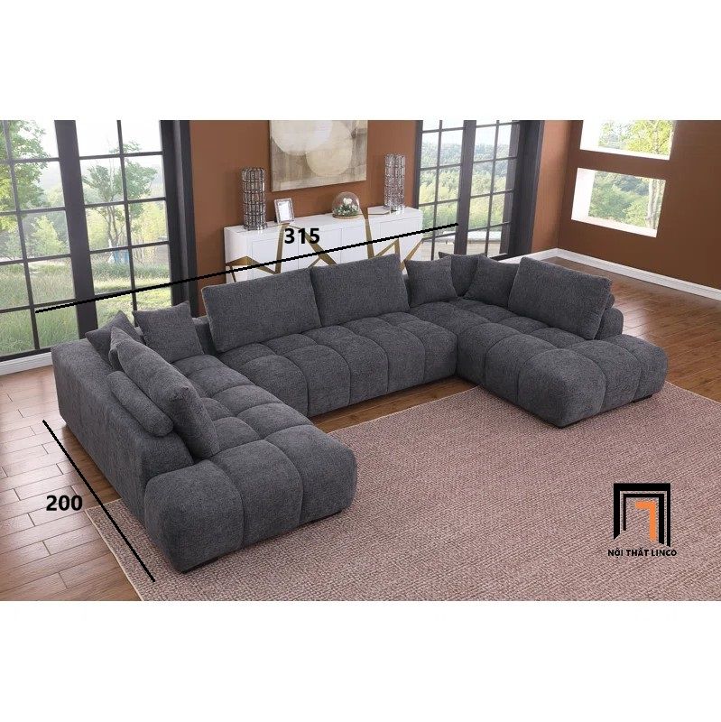  Bộ sofa chữ U UT32 Marigail dài 3m15 vải nỉ xám đen đẹp 