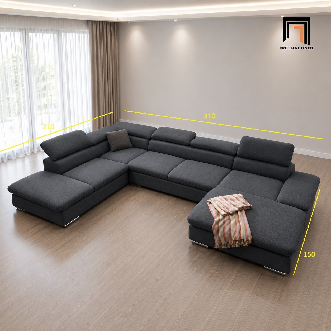  Bộ ghế sofa chữ U UT56 Verton 3m1 vải nỉ đẹp hiện đại 