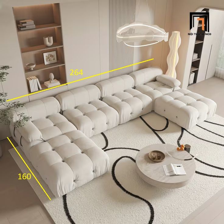  Sofa U cao cấp UT52 Neuvy dài 2m64 bọc nỉ nhung 