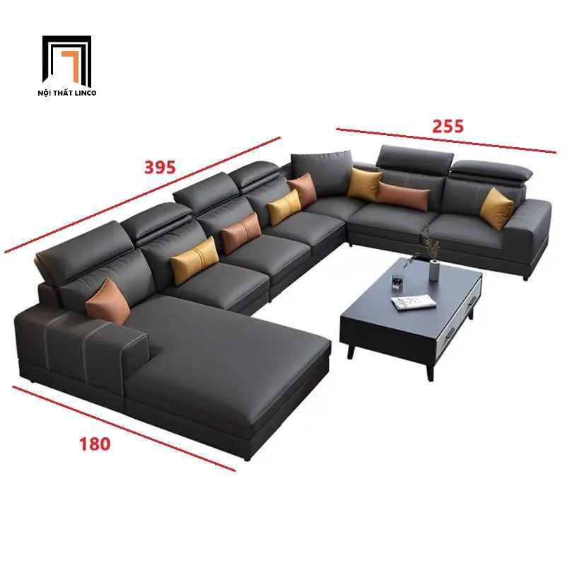  Sofa phòng khách chữ U UT11 Zion 3m95 bọc da đẹp 
