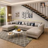  Sofa U UT65 Charles 3m3 bọc vải xám trắng đẹp giá rẻ 