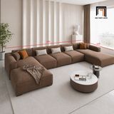  Bộ ghế sofa chữ U UT76 Plainview 3m3 bọc nhung nâu đậm 