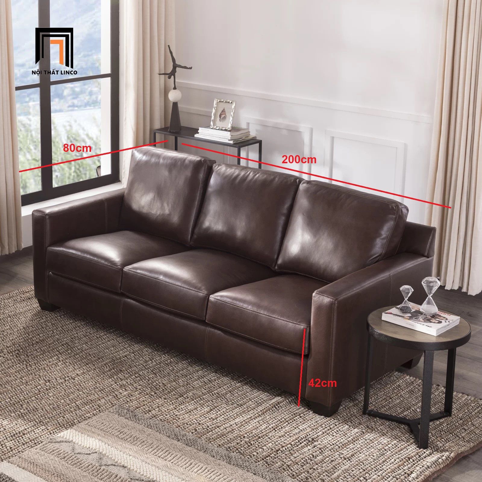  Sofa băng sang trọng BT49 Covedale da công nghiệp nâu đậm 