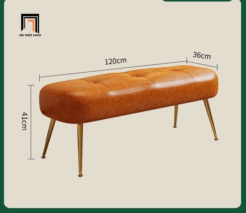  Ghế đôn sofa bọc da nâu SB20 Harpole dài 1m3 chân inox 