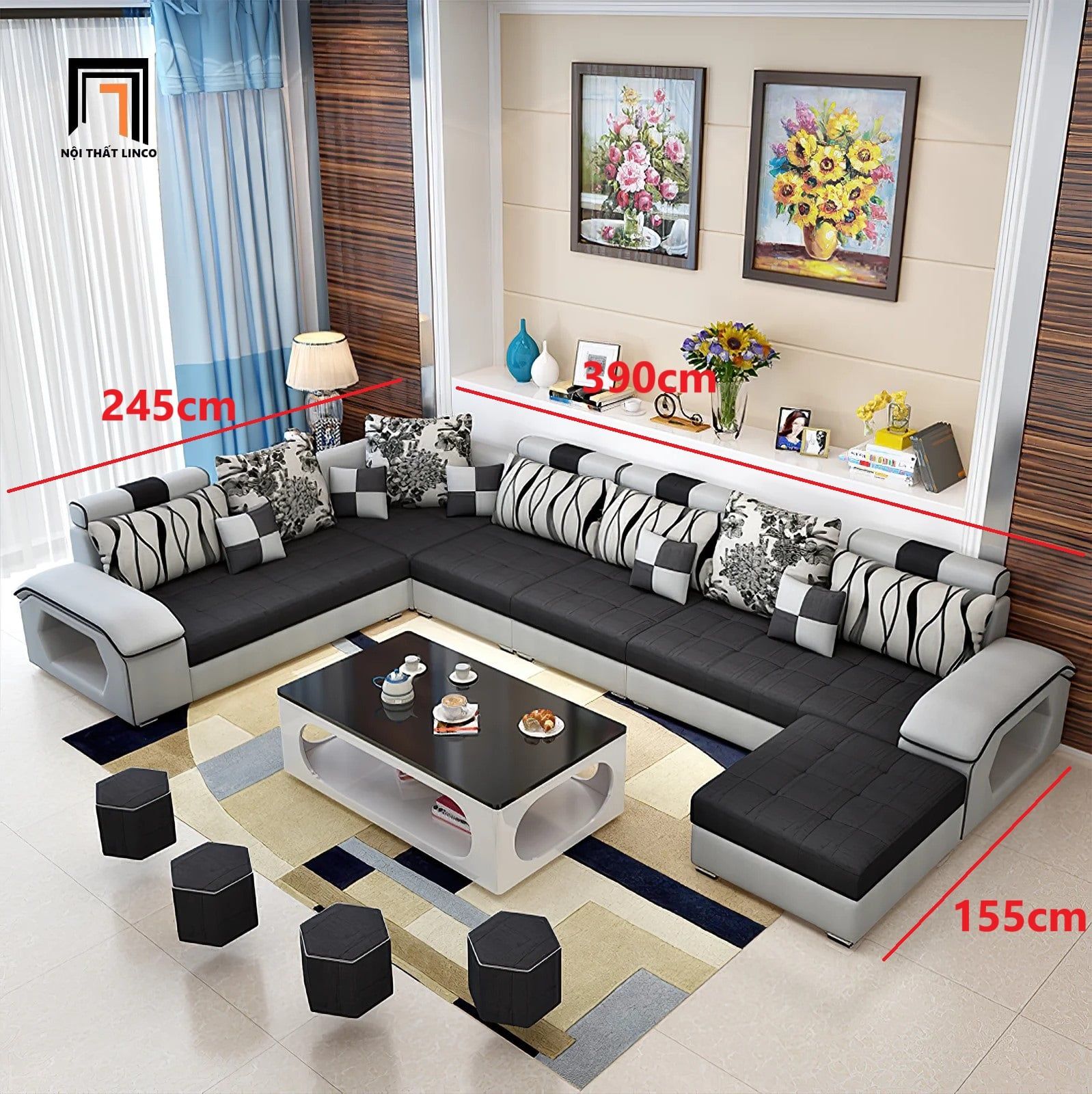  Sofa phòng khách chữ U 3m9 UT1 Arvella thiết kế đẹp 