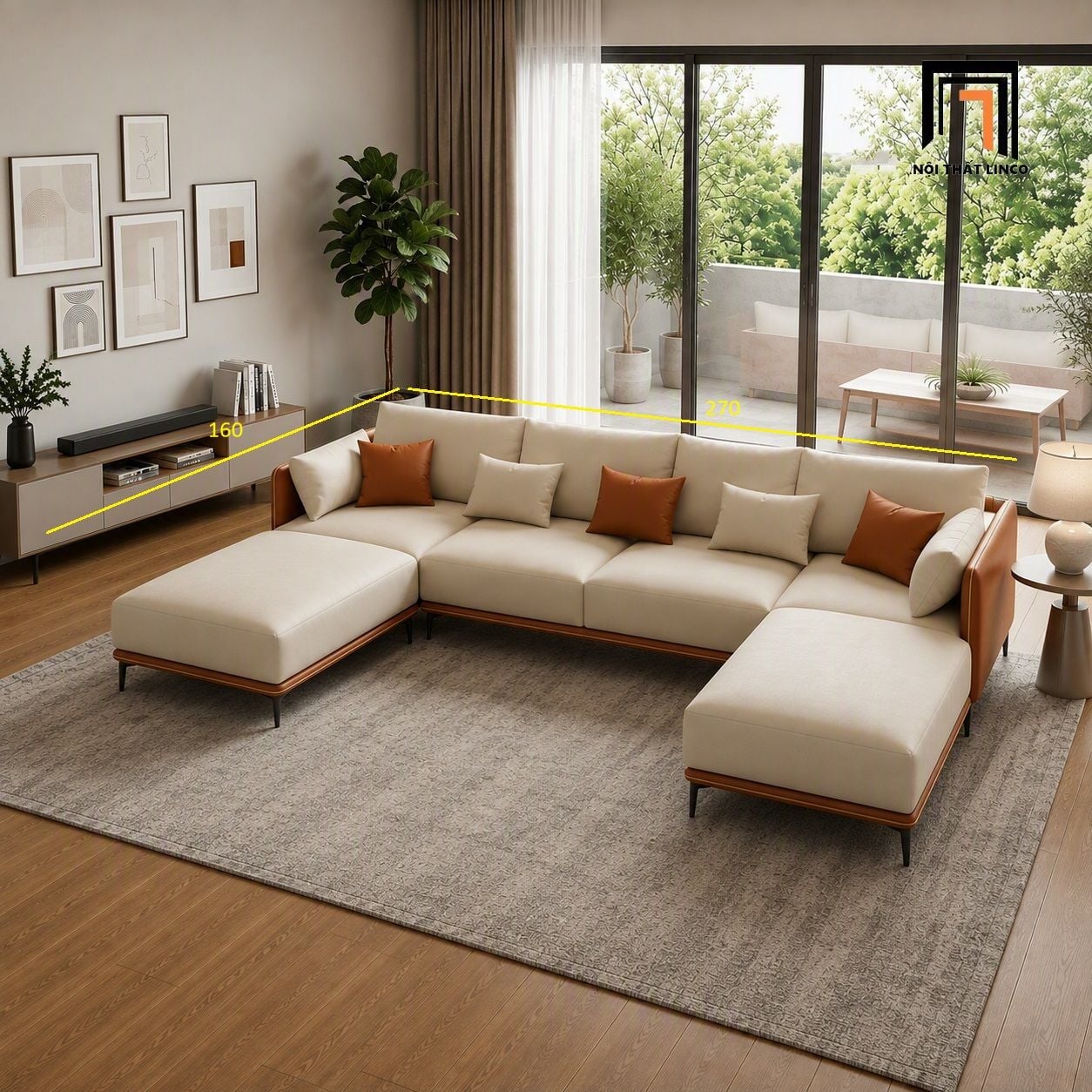  Sofa chữ U UT60 Nieto 2m7 da công nghiệp cao cấp 