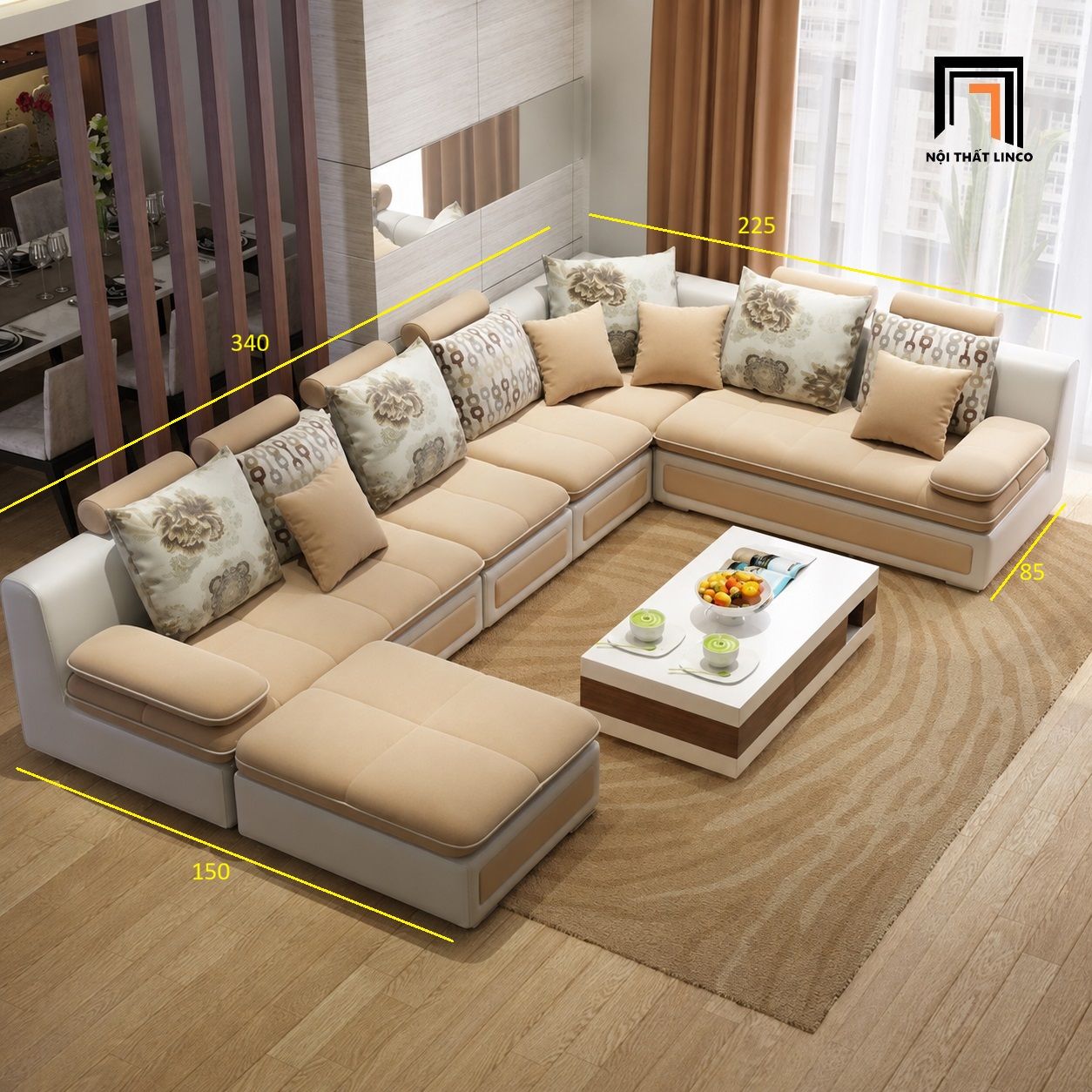  Bộ ghế sofa U đẹp UT53 Coulang dài 3m màu be hiện đại 