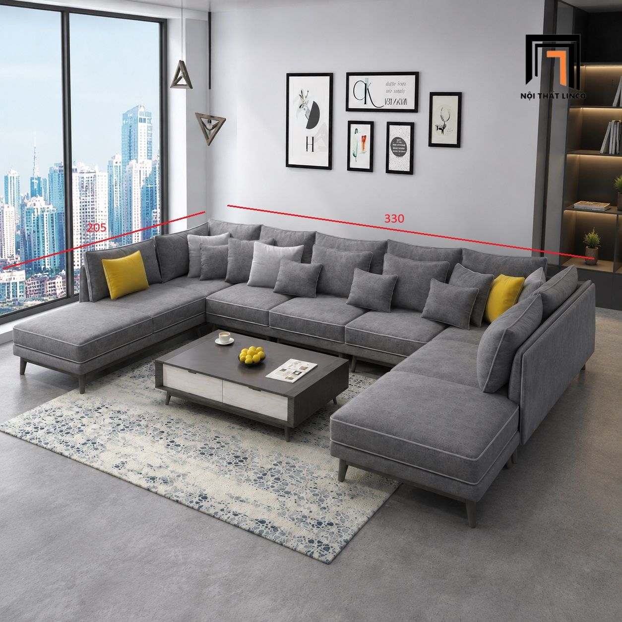  Sofa chữ U UT69 Grace 3m3 màu xám lông chuột giá rẻ 