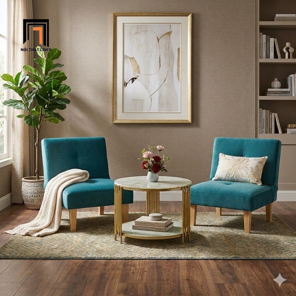  Ghế sofa đơn mini DL3 GBL1 màu xanh lá vải nhung 
